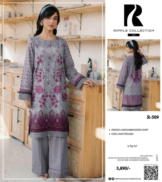 Printed Embroidered Lawn Shirt with Dyed Lawn Trouser – Summer Collection