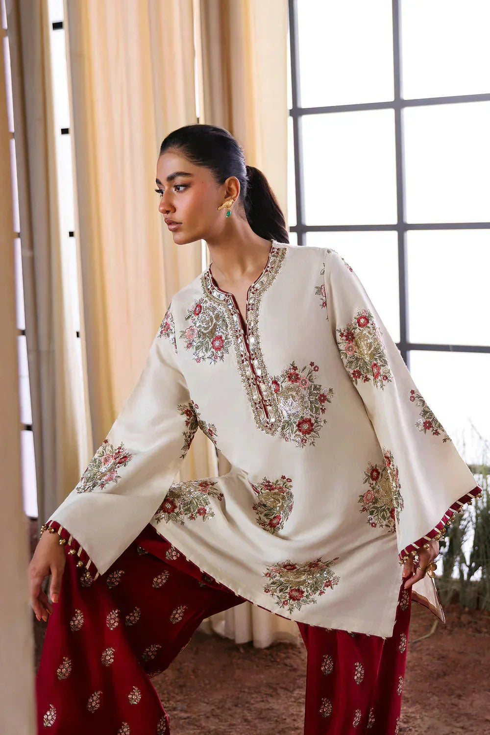 Ethnic 2 Piece Heavy Embroidered Lawn Suit with Sequence Work and Embroidered Neck Patch