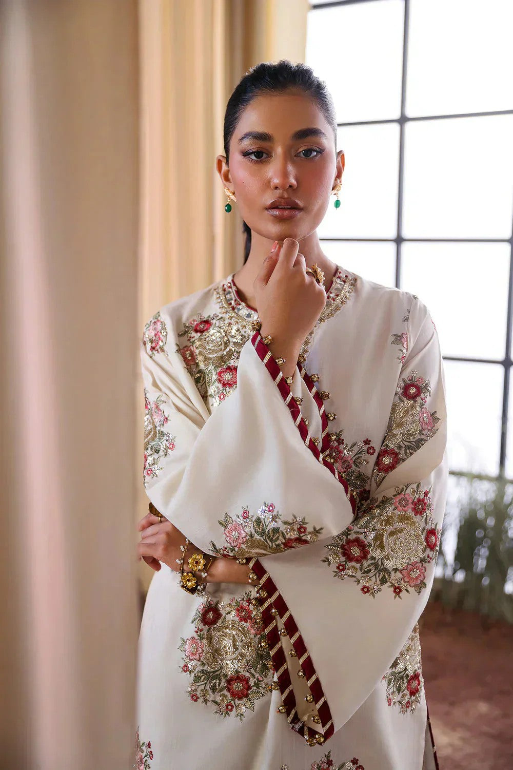 Ethnic 2 Piece Heavy Embroidered Lawn Suit with Sequence Work and Embroidered Neck Patch