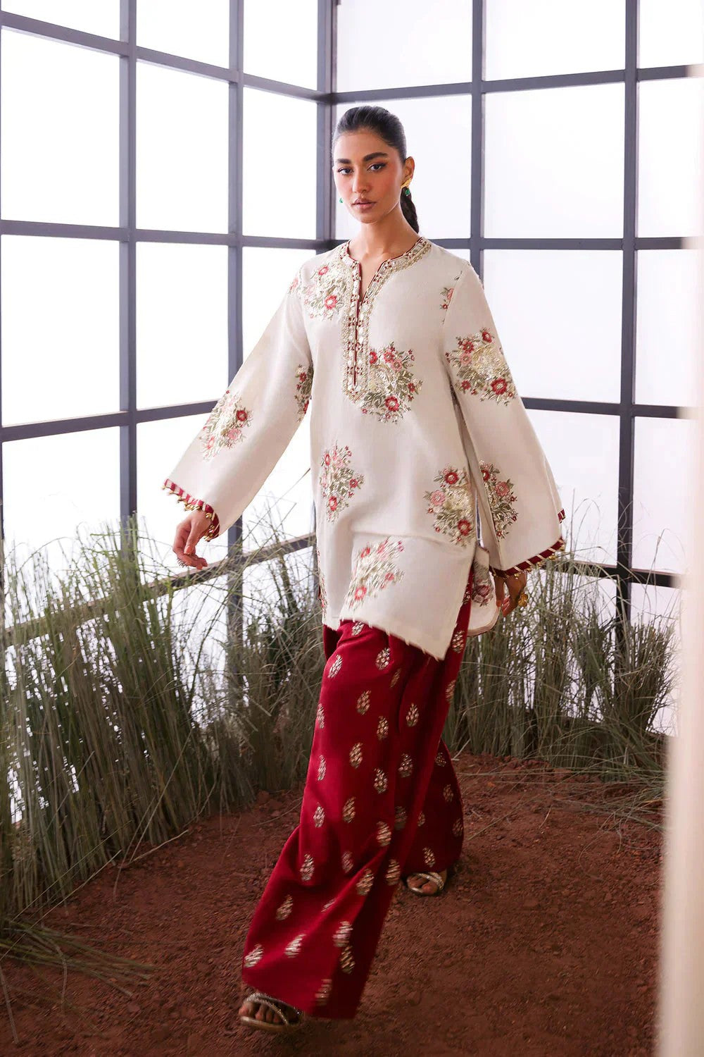 Ethnic 2 Piece Heavy Embroidered Lawn Suit with Sequence Work and Embroidered Neck Patch