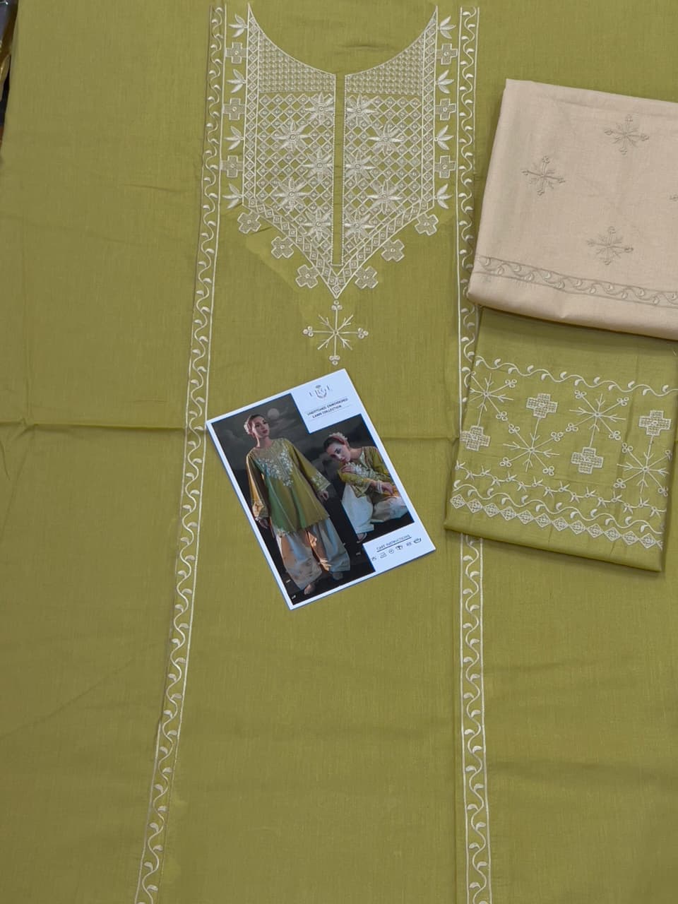 Urge Pret 2 Piece Mehandi Heavy Embroidered Lawn Suit for Women with Embroidered Trouser