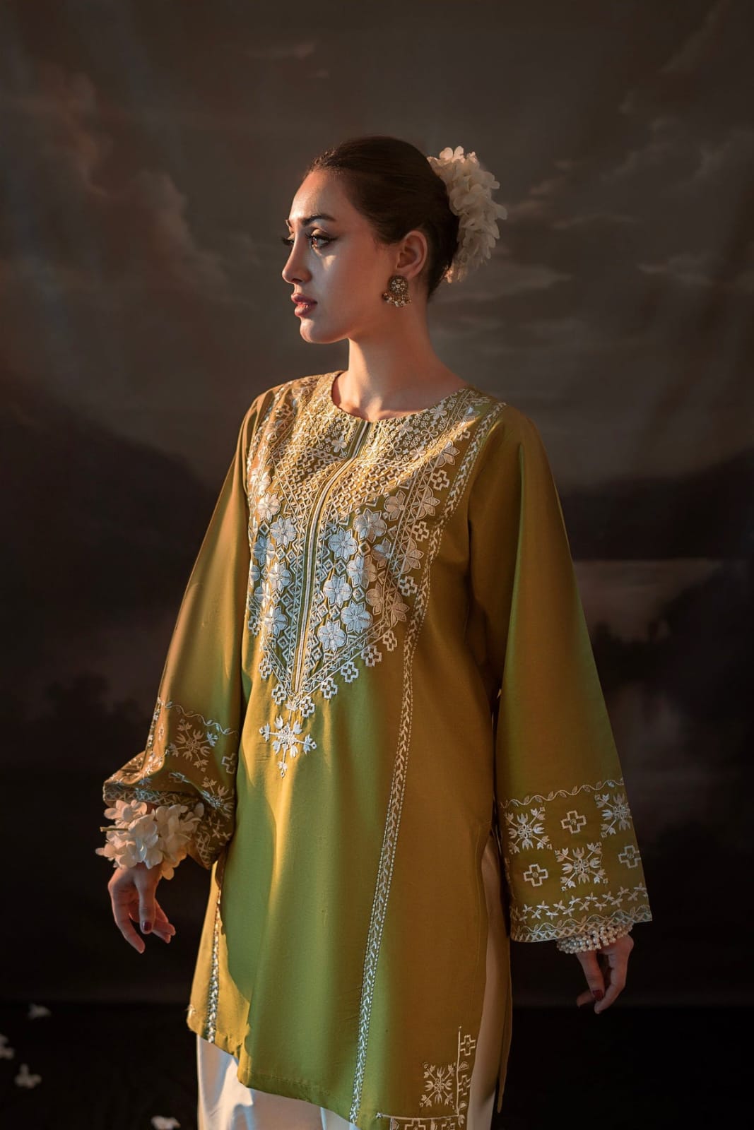 Urge Pret 2 Piece Mehandi Heavy Embroidered Lawn Suit for Women with Embroidered Trouser