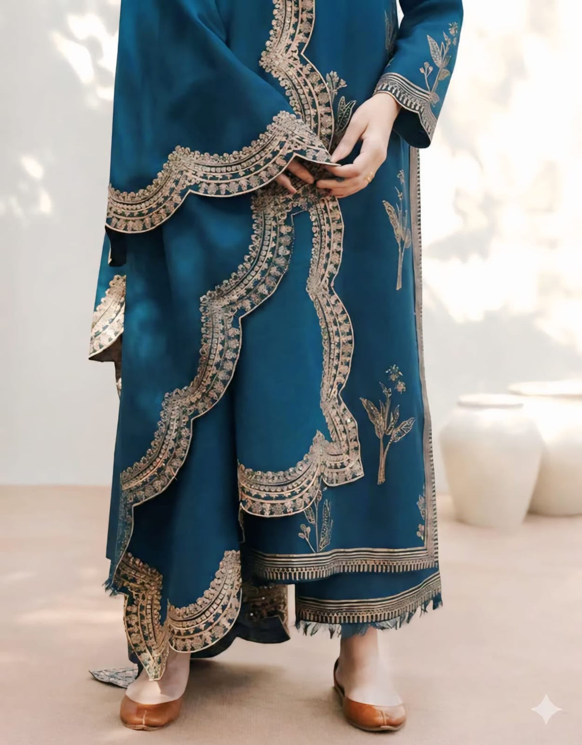 Premium Dhanak 3-Piece Embroidered Suit with Ready-to-Wear Shawl  NF 1302
