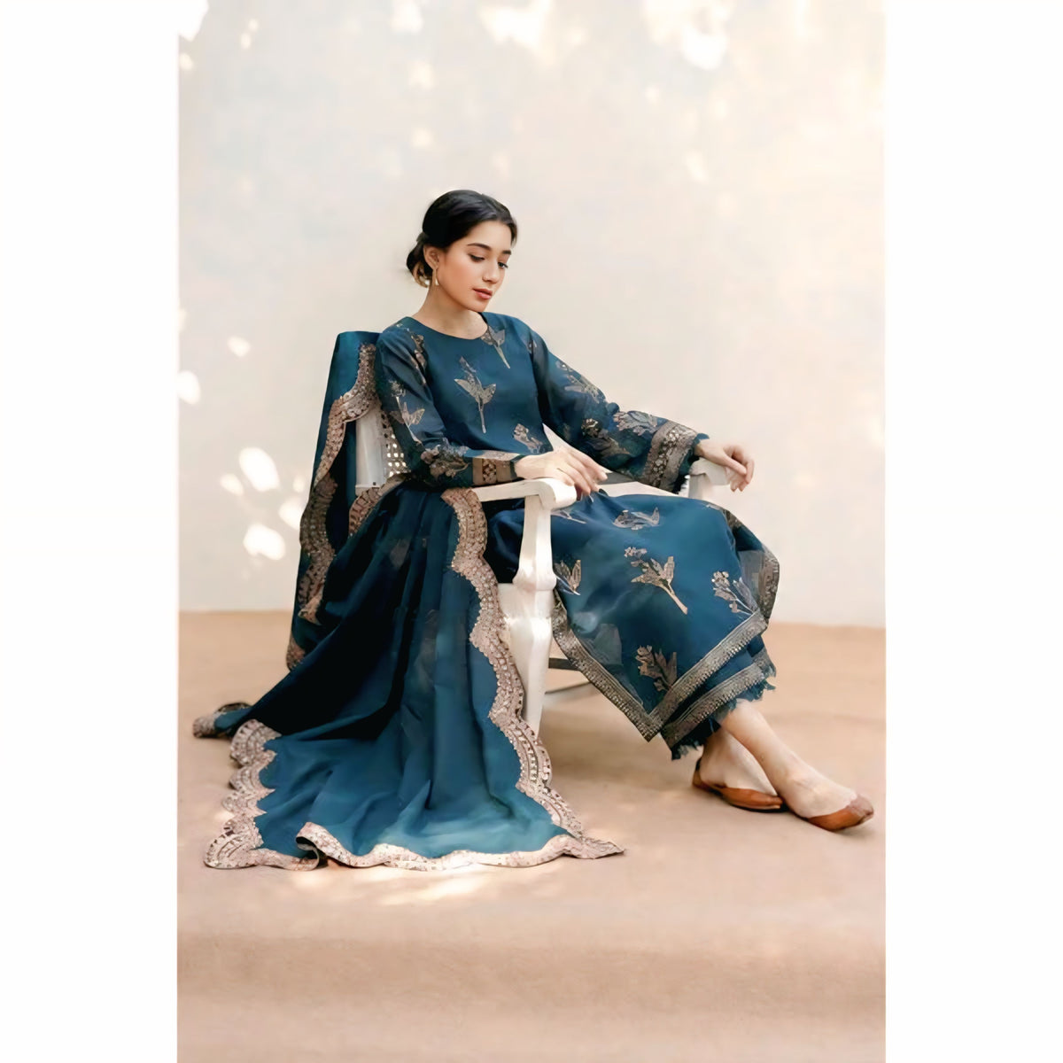 Premium Dhanak 3-Piece Embroidered Suit with Ready-to-Wear Shawl  NF 1302