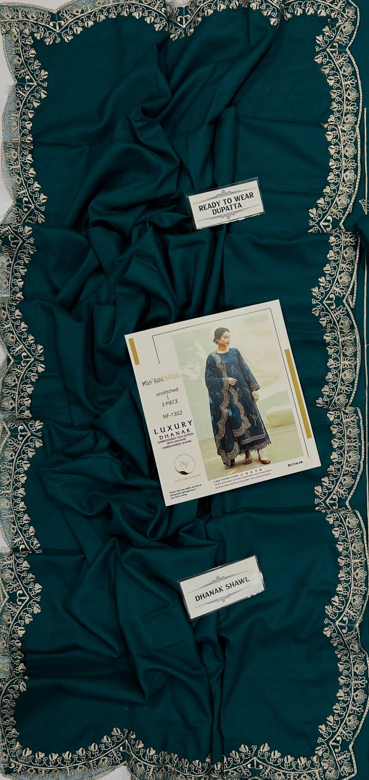 Premium Dhanak 3-Piece Embroidered Suit with Ready-to-Wear Shawl  NF 1302