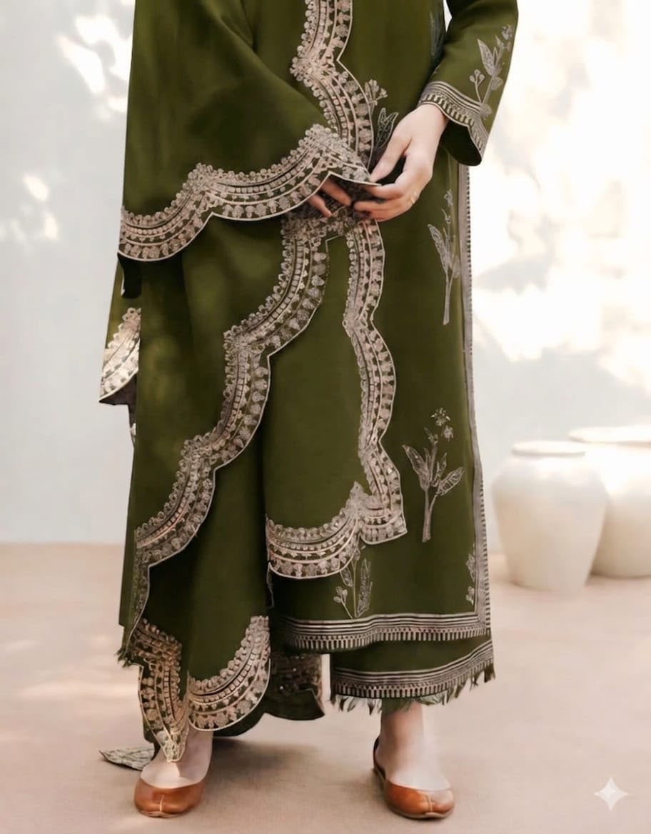 Premium Dhanak 3-Piece Embroidered Suit with Ready-to-Wear Shawl  NF 1303