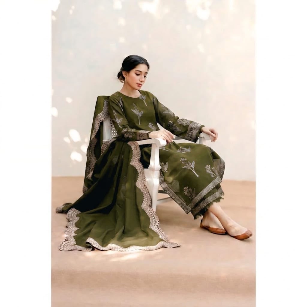 Premium Dhanak 3-Piece Embroidered Suit with Ready-to-Wear Shawl  NF 1303